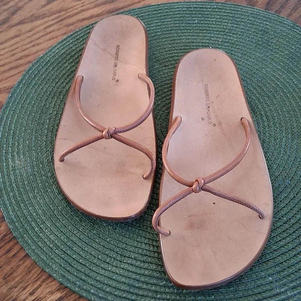 Roberto Del Carlo Tan Leather Minimalist Contemporary Euro Summer Sandals Sz 36